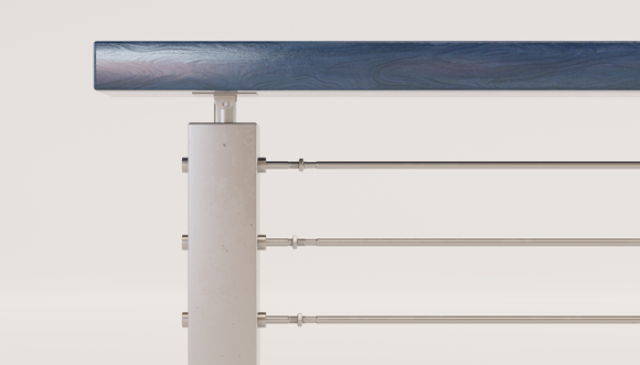 Cable Railing - Stainless Steel With Blue Wood Top 8' Deck Mounted Cor ...