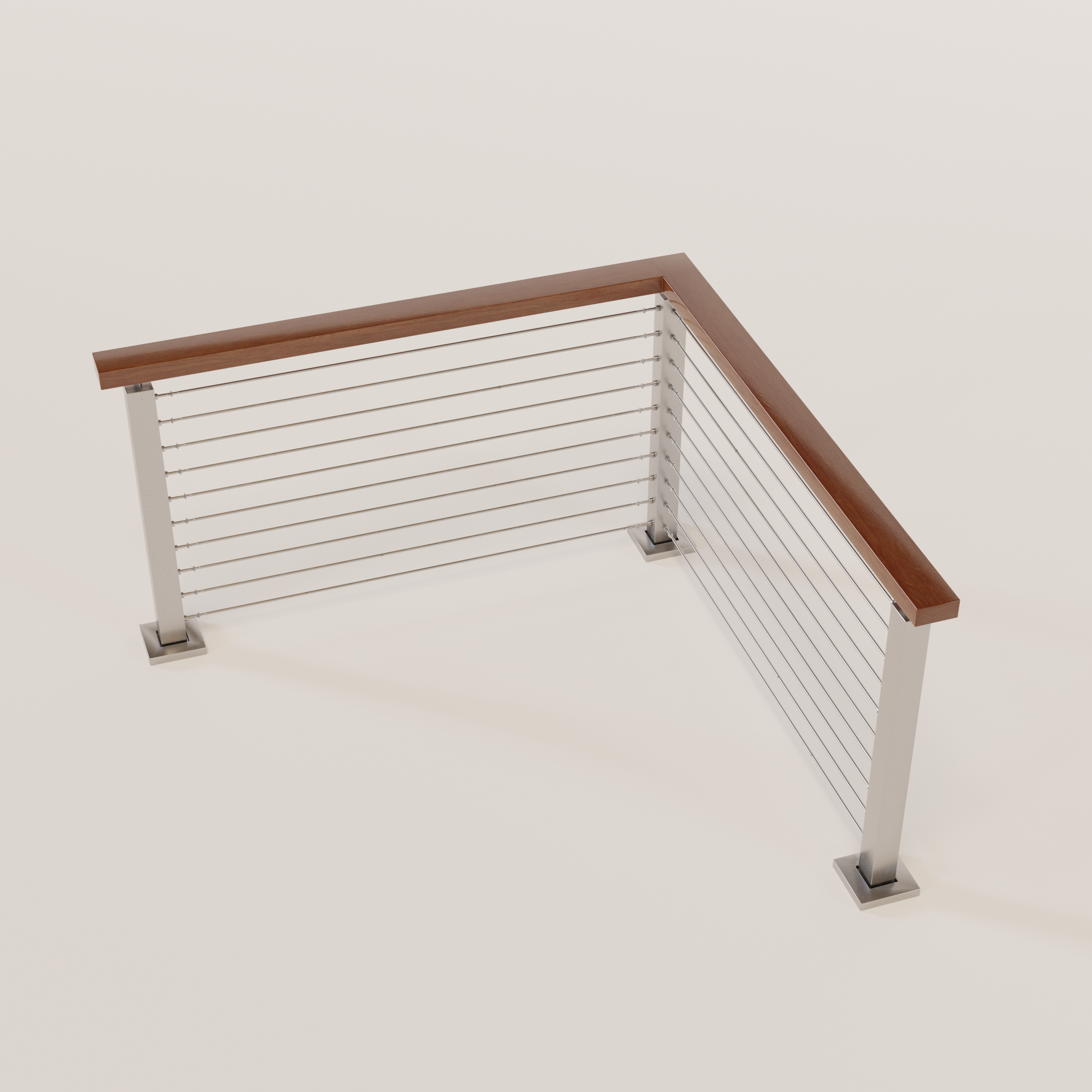 Cable Railing - Stainless Steel With Cherry Wood Top 8' Deck Mounted C ...