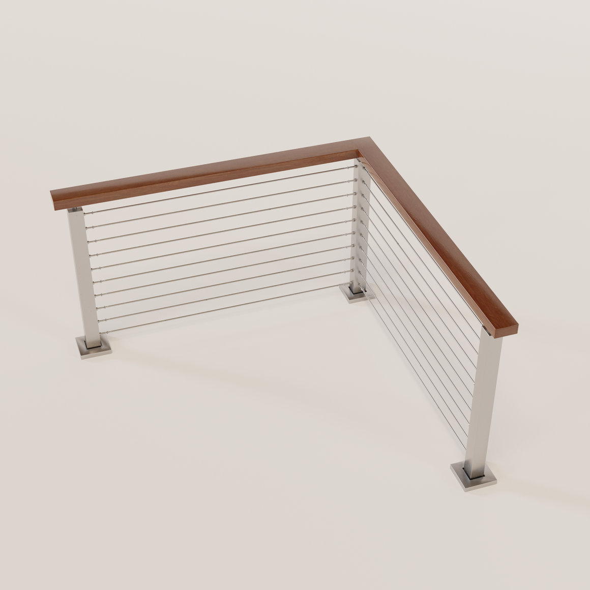 Mtb Railing Corner Cable Railing - Stainless Steel With Cherry Wood Top 8' Deck Mounted C ...