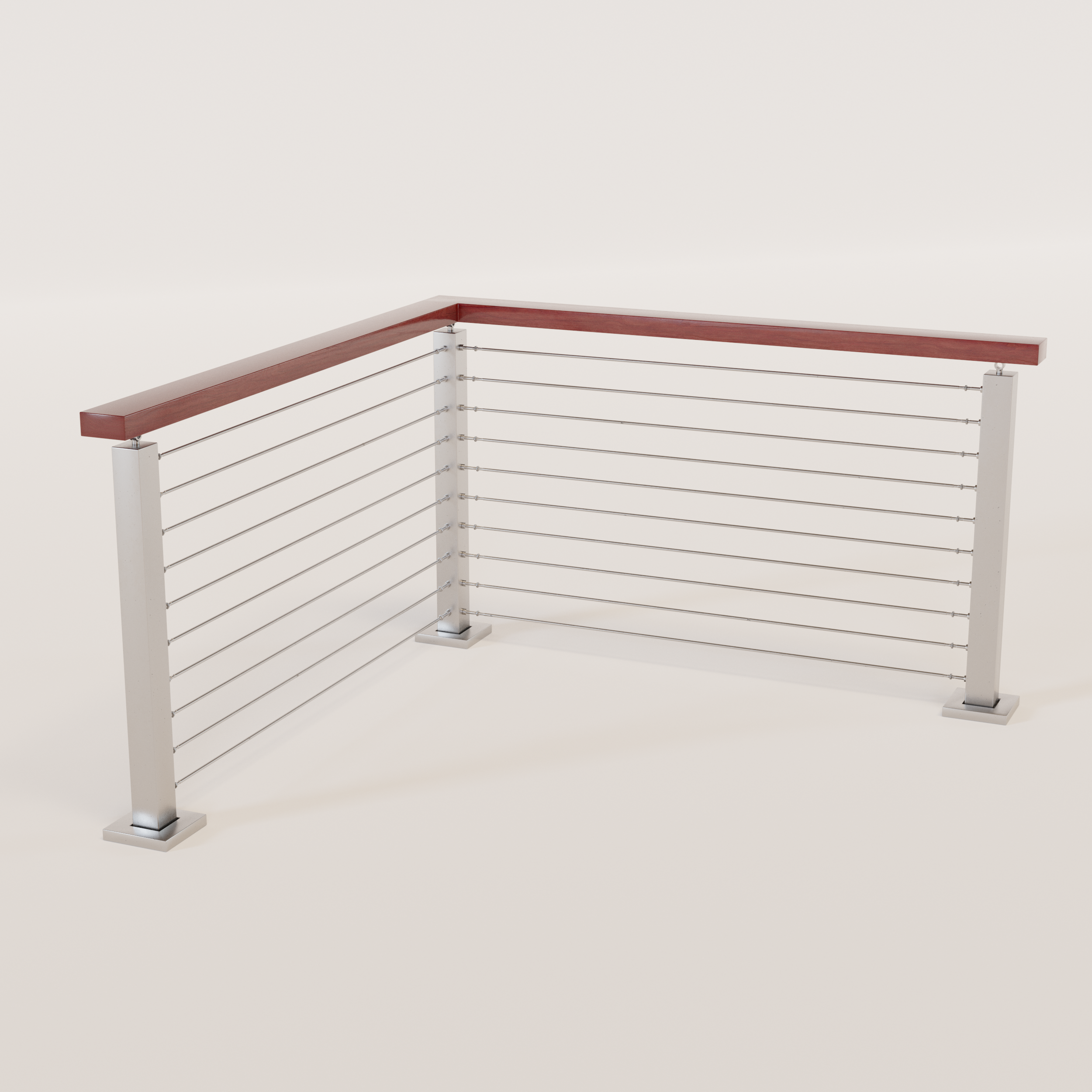 Cable Railing - Stainless Steel With Red Wood Top 8' Deck Mounted Corn ...