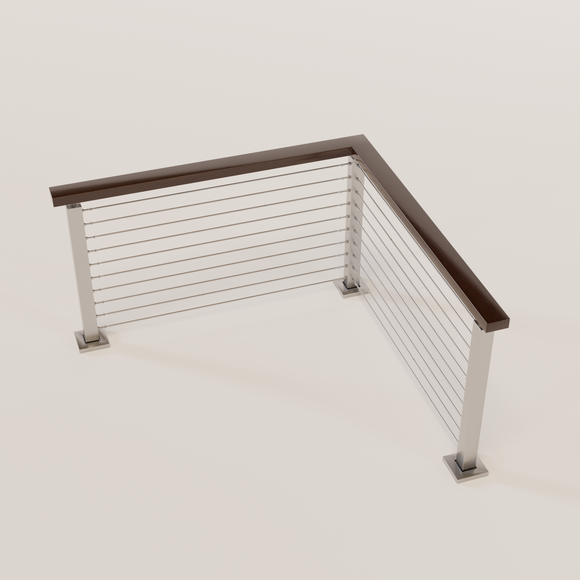 Cable Railing - Stainless Steel With Dark Wood Top 8' Deck Mounted Cor ...