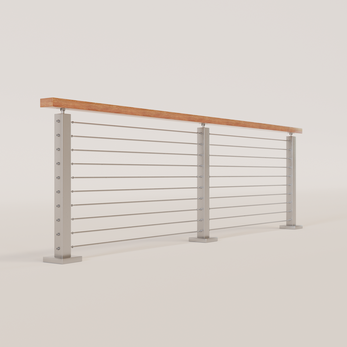 Cable Railing - Stainless Steel With Light Wood Top 8' Deck Mounted St ...