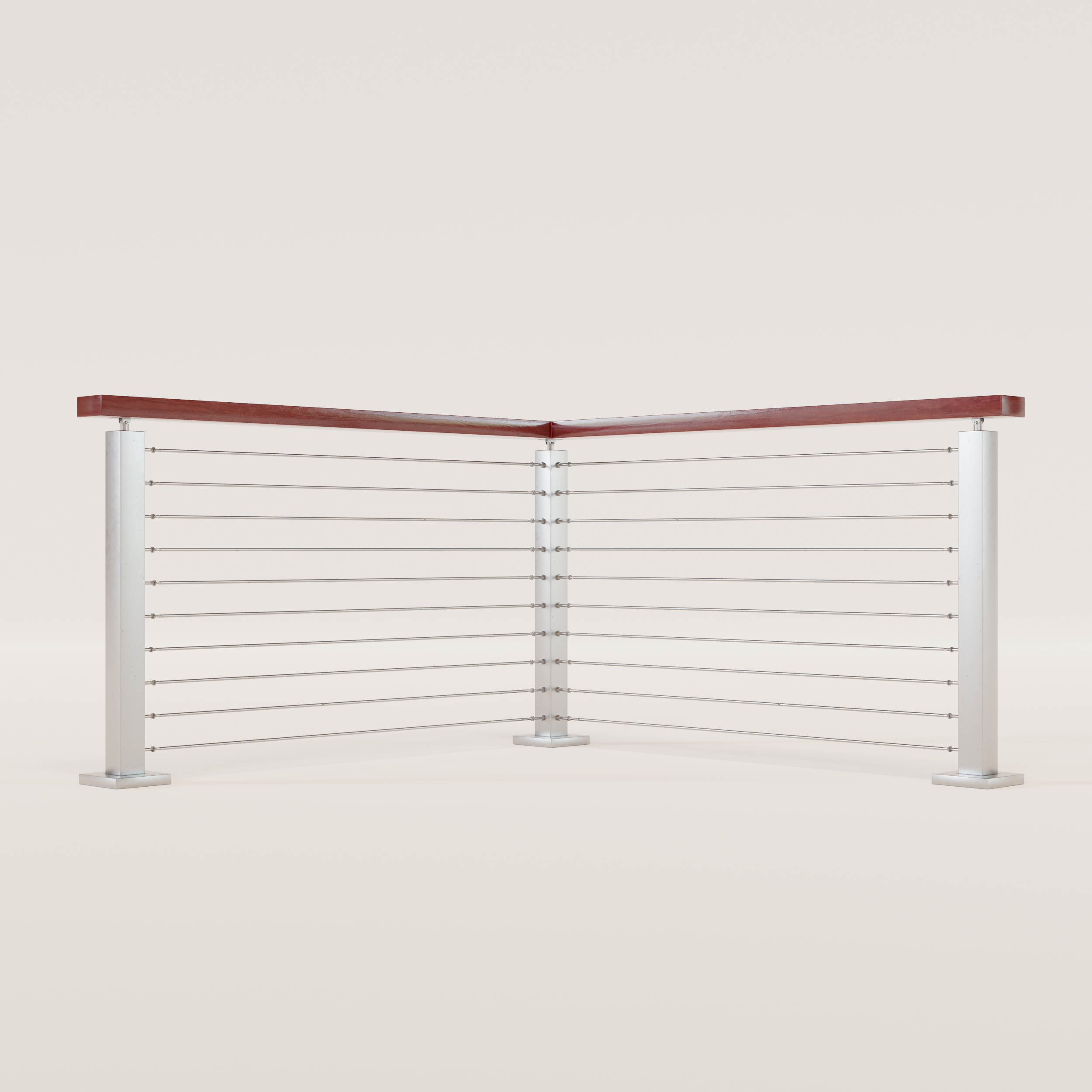 Red Ribbon Railing Cable Railing - Stainless Steel With Red Wood Top 8' Deck Mounted Corn ...