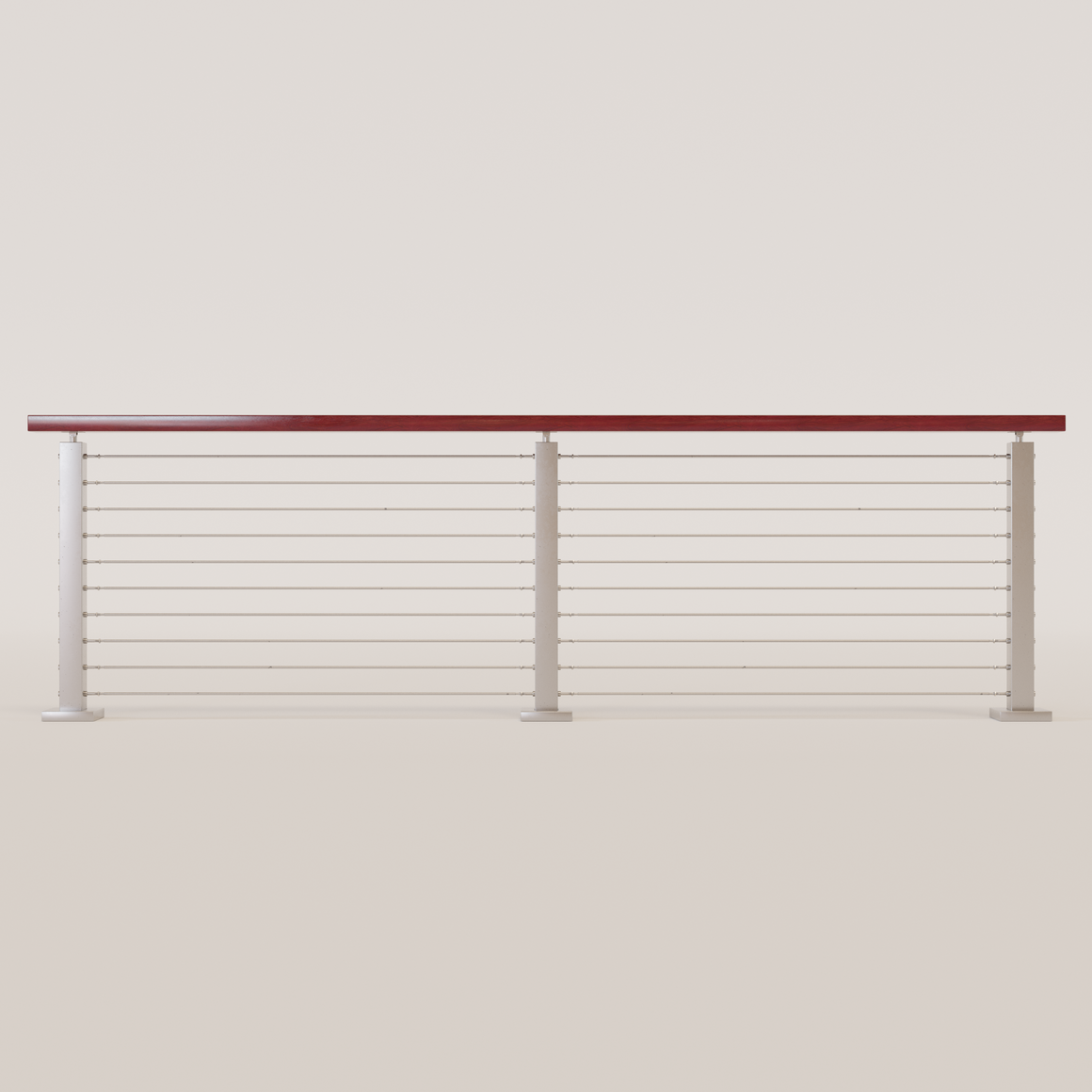 Cable Railing - Stainless Steel With Red Wood Top 8' Deck Mounted Stra ...