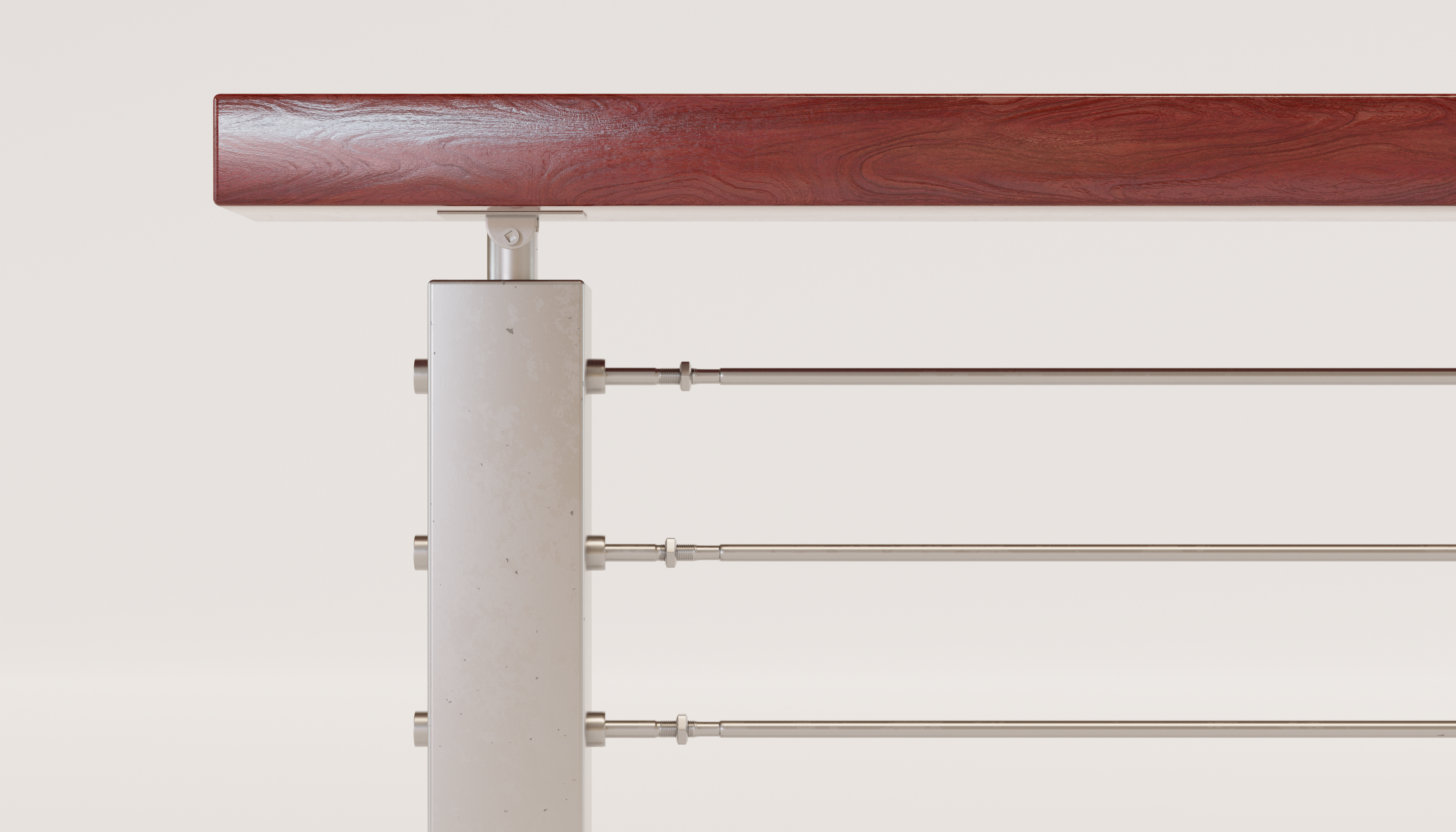 Red Ribbon Railing Cable Railing - Stainless Steel With Red Wood Top 8' Deck Mounted Corn ...