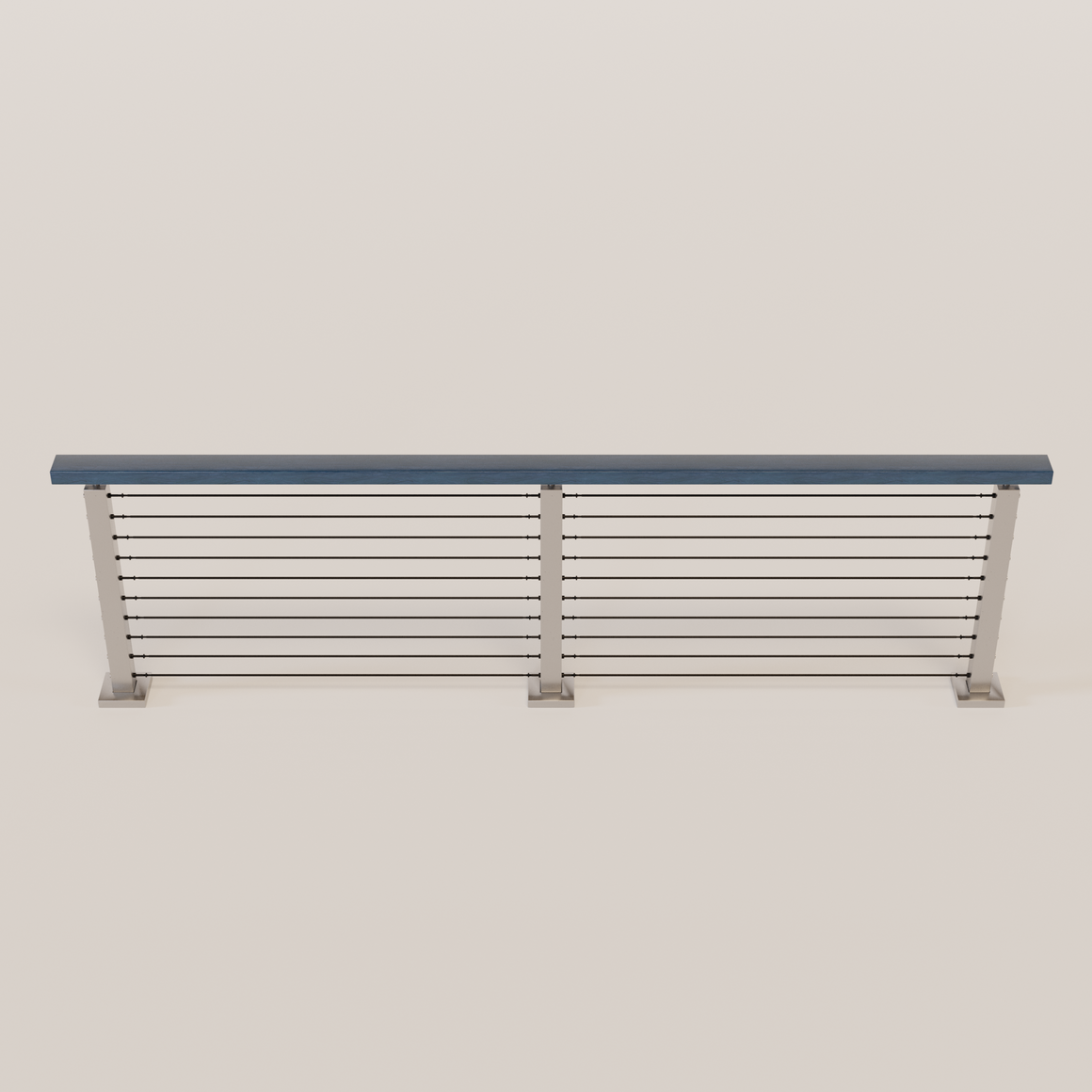 Cable Railing - Stainless Steel With Blue Wood Top 8' Deck Mounted Str ...