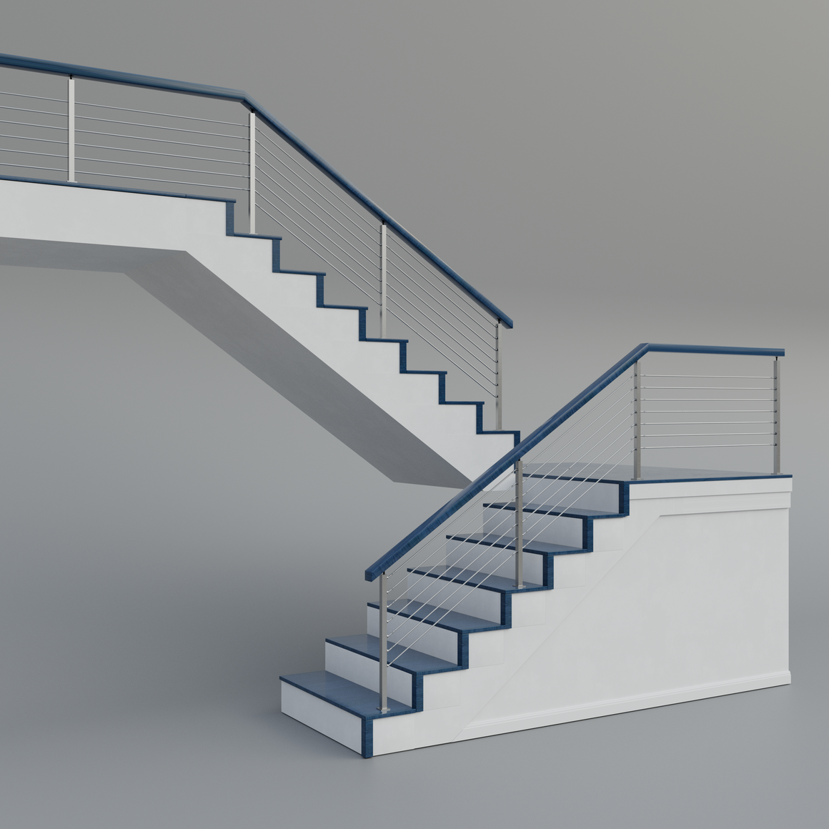 Cable Railing - Stainless Steel With Blue Wood Top 8' Deck Mounted Sta ...