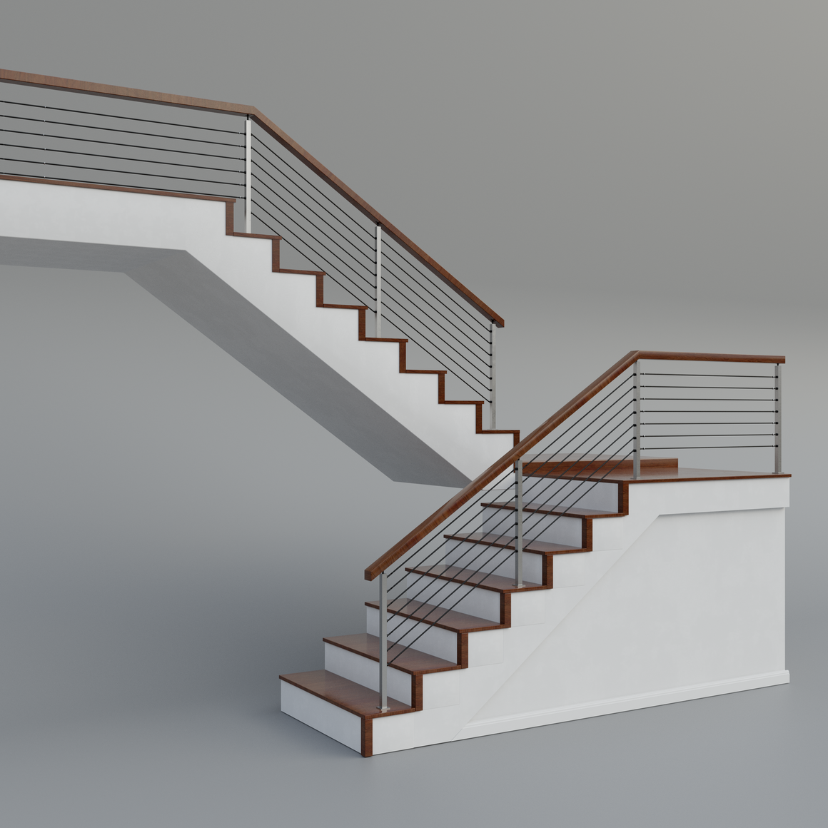 Cable Railing - Stainless Steel With Cherry Wood Top 8' Deck Mounted S ...