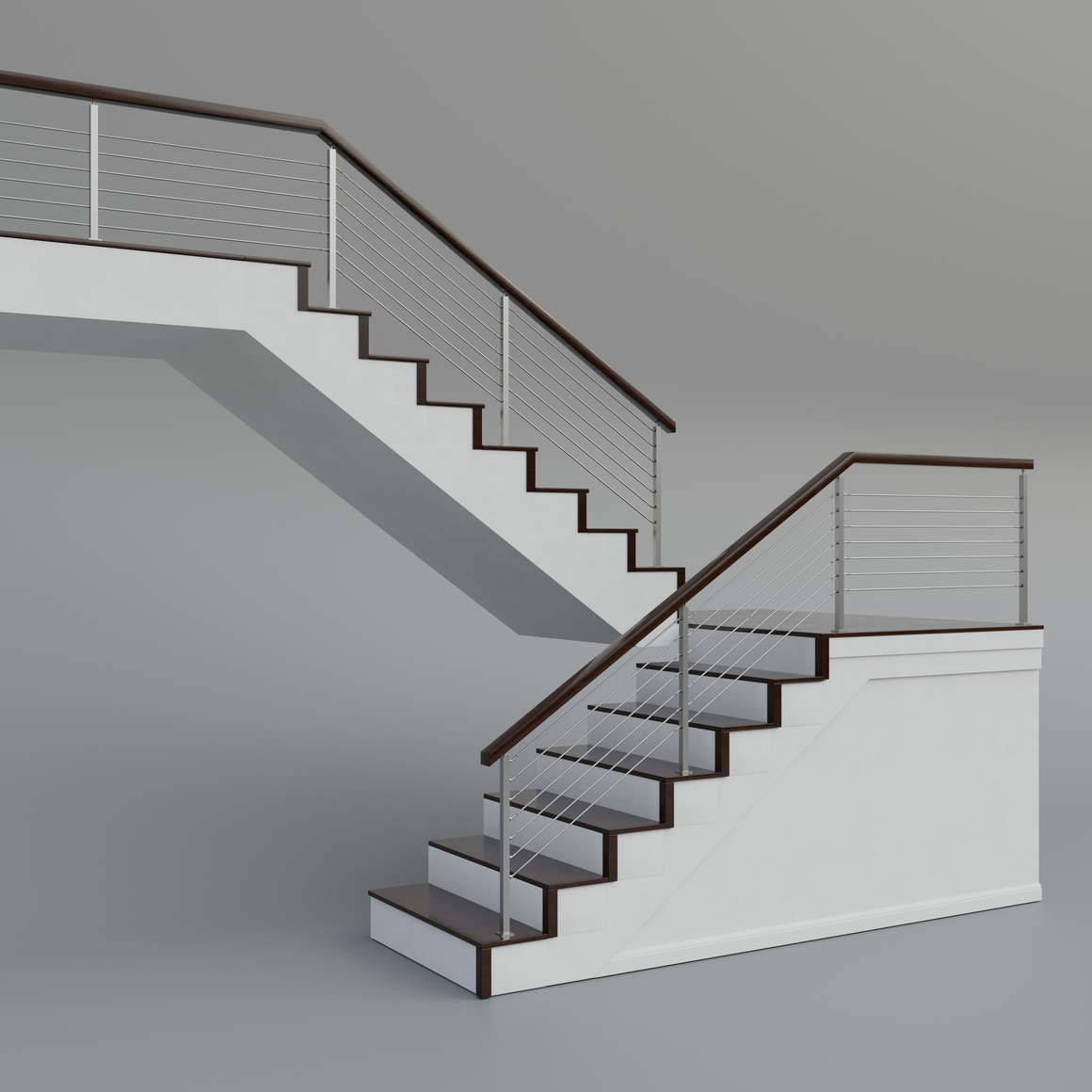 Cable Railing - Stainless Steel With Dark Wood Top 8' Deck Mounted Sta ...