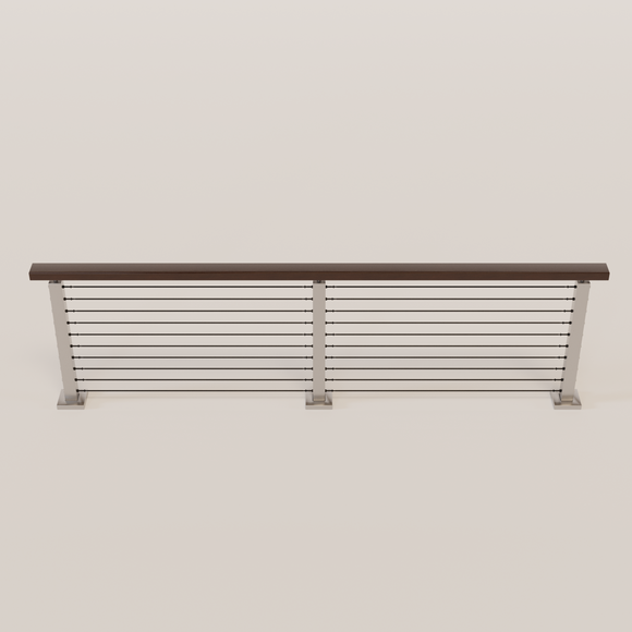 Cable Railing - Stainless Steel With Dark Wood Top 8' Deck Mounted Str ...