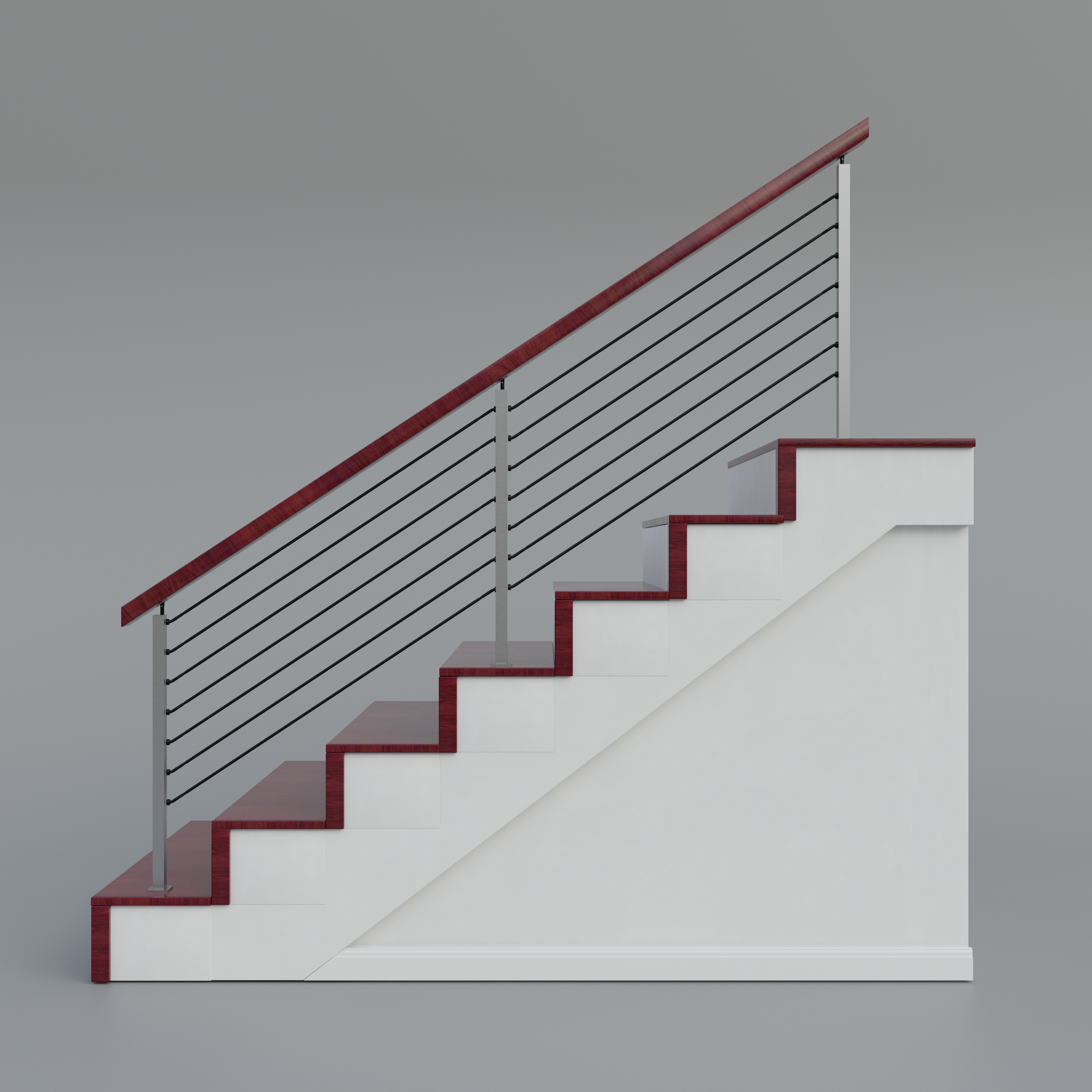 Metail Red Railing Cable Railing - Stainless Steel With Red Wood Top 8' Deck Mounted Stai ...