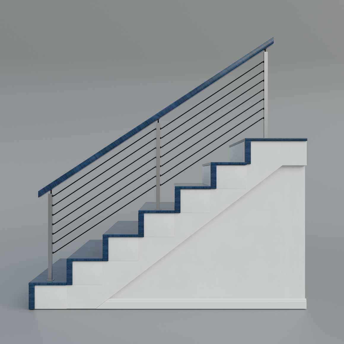 Cable Railing - Stainless Steel With Blue Wood Top 8' Deck Mounted Sta ...