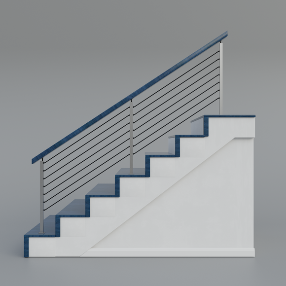 Cable Railing - Stainless Steel With Blue Wood Top 8' Deck Mounted Sta ...