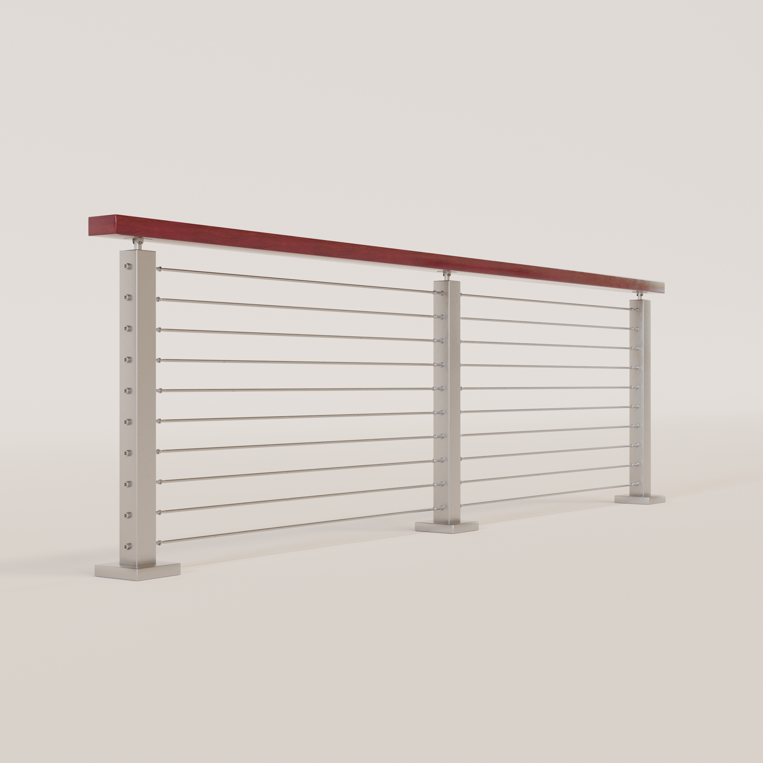 Red Ribbon Railing Cable Railing - Stainless Steel With Red Wood Top 8' Deck Mounted Stra ...