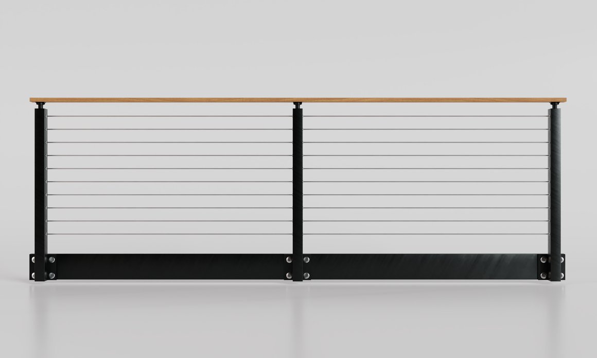 Cable Railing - Black Metal With Light Wood Handrail Top 8' Side(Fasci ...